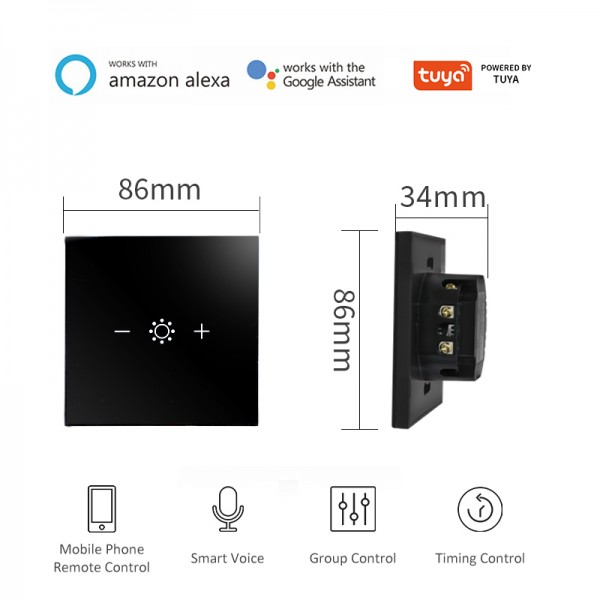 Tuya intelligent WiFi wall touch dimming switch glass panel wireless European and American voice control