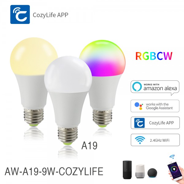 9W Smart Wireless RGB Multicolor Dimmable Wifi App E27 Control Smart Led Bulb with Compatible Amazon Alexa Google Home 6 pack