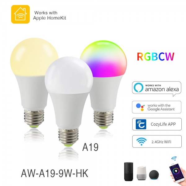 9W WiFi smart light bulb homekit certified Apple phone Siri voice control rgbcw light