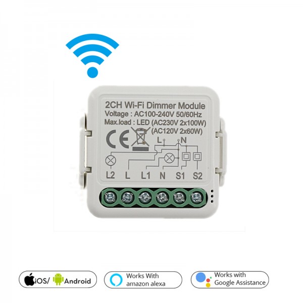 Tuya Smart Life WiFi Dimmer Light Switch 1/2 Gang 110-220V LED Breaker Module